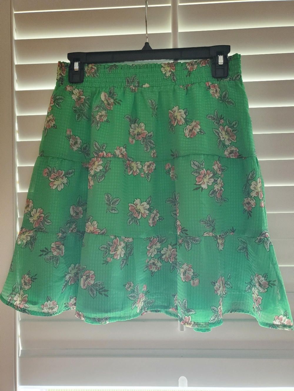 LOFT NWT Green Floral Tiered A-Line Skirt
